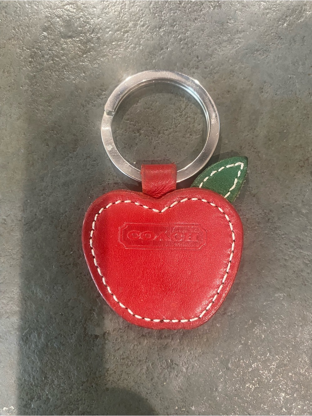 Coach Red Apple Leather Key Ring with Green Leaf